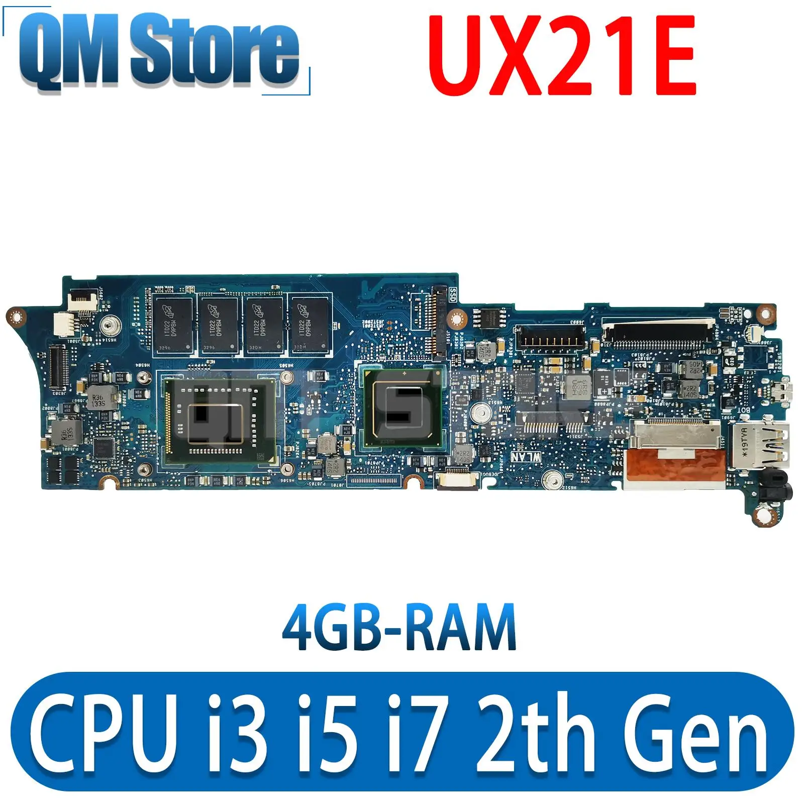 

UX21E Mainboard For ASUS UX21 UX21E Laptop motherboard I3 I5 I7 2th Gen CPU 4GB RAM REV 3.1 100% test work