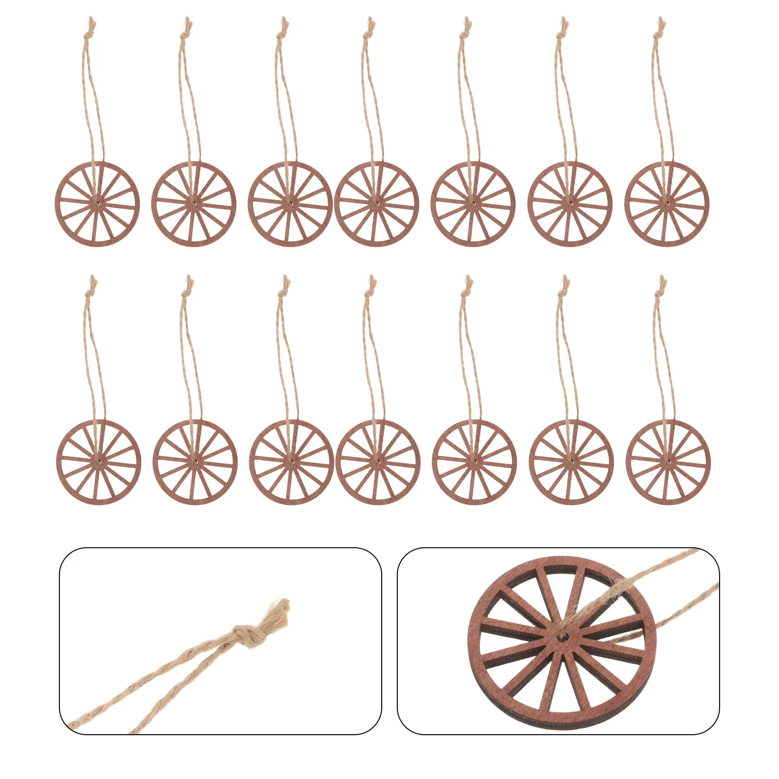 30Pcs Mini Wooden Wagon Wheel Hanging Decor Natural Rustic Small Wheels for Western Bedroom Outdoor Porch Wall Decoration