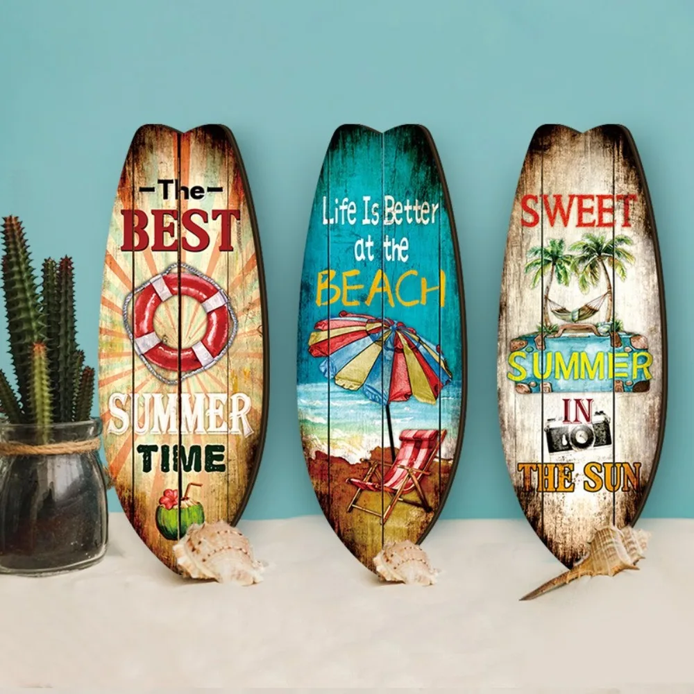 

Ocean Theme Wooden Surfboard Wall Ornaments Hawaiian Style Retro Surfboard Hanging Sign Funny Beach Ocean Surfboard Decor