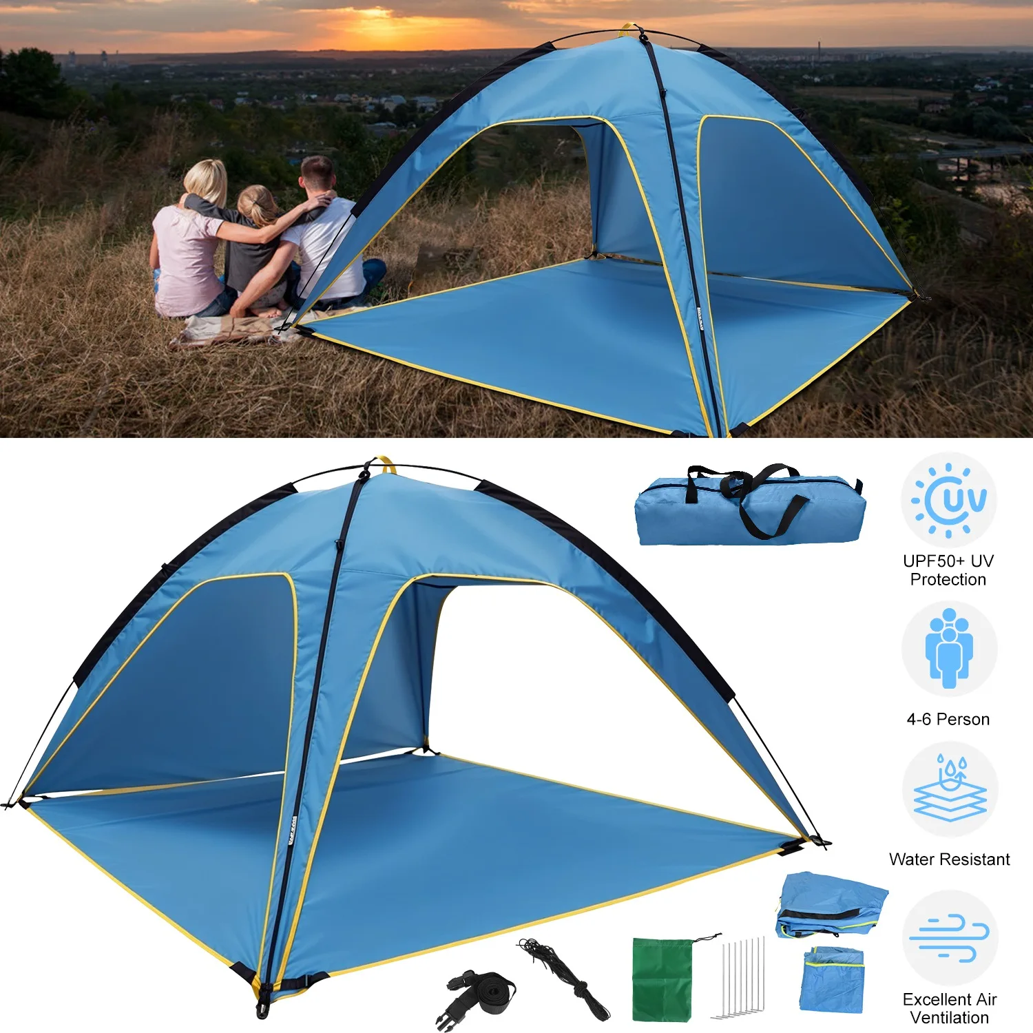 

Beach Tent Sun Shelter UPF50+ UV Protection, 6.9x6.9ft Beach Canopy Tent for 4-6 Adults, Portable Outdoor Sun Shade Tent with Carry Bag
