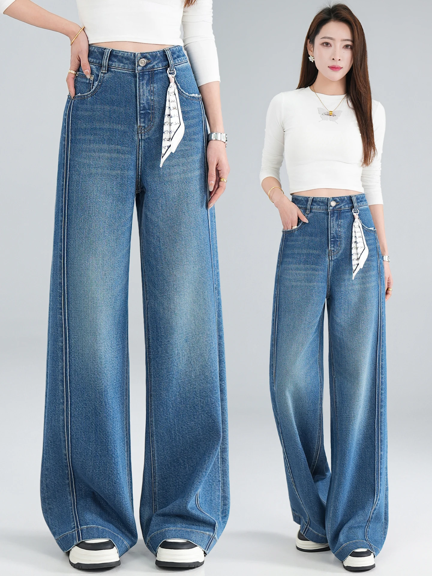 

Slim Wide Leg Flared Jeans Women's High Waist Straight Leg Bell Bottoms Casual Cotton Blend Stretch Denim Spring Fashion