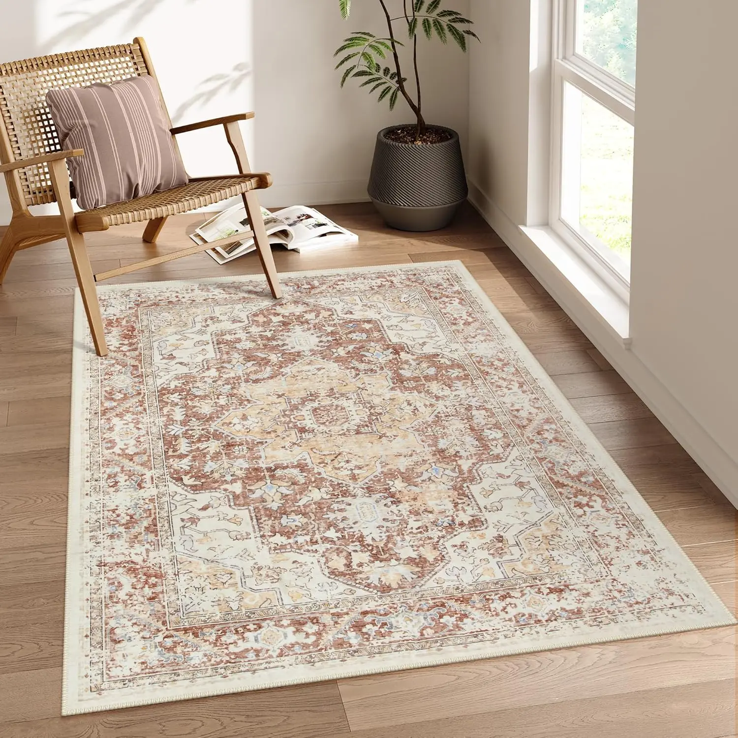 

Мягкие коврики для спальни, эстетические, большие кирпично-красные коврики для гостиной, винтажный восточный нескользящий ковер с низким ворсом для