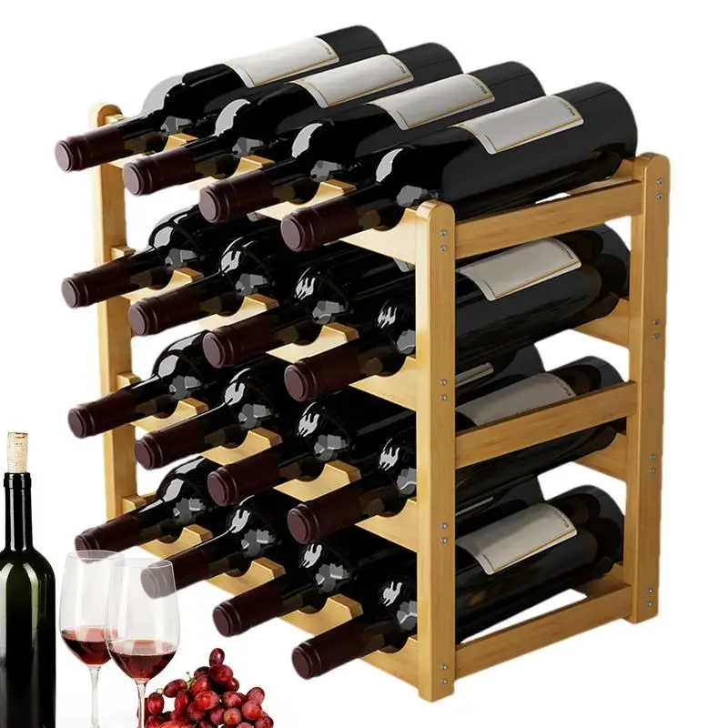 Tabletop Wine Rack 20-Bottle Rustic Bottle Holder For Cabinet Wine Shelf Stackable Space-Saving 4 Tier Wine Stand For Pantry