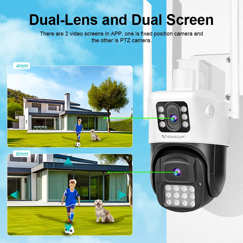 Vstarcam 2MP IP WiFi Outdoor Camera Dual-Lens Dual-Screens 1080P AI Human Detection Security Night Vision 2-Way Audio