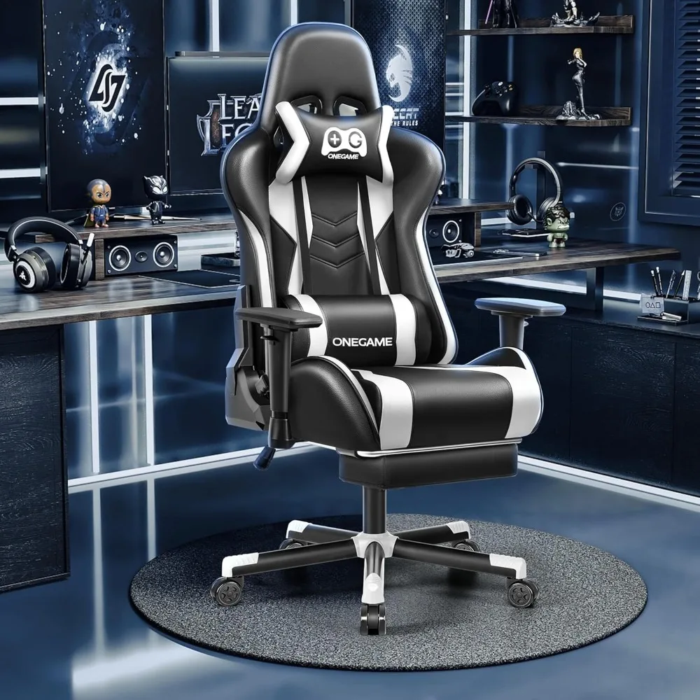 Adult Gaming Chair, Ergonomic, PU Racing Chair with Footrest, Headrest and Lumbar Pillow, Easy Assembly, Esports Chair