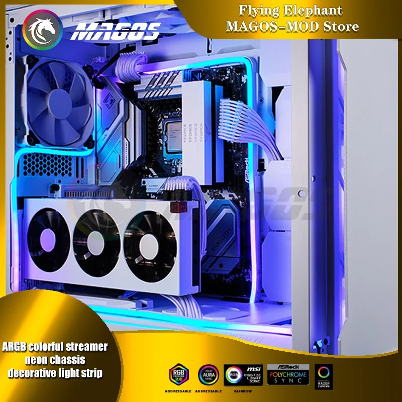 PHANTEKS M5 Light Strip ARGB Neon PC Case Decoration LED Strip 5V 3PIN Light Header Combo AURA  400/500mm