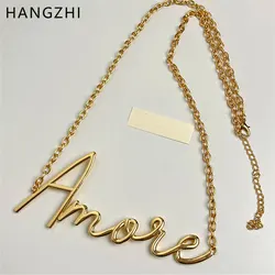 HANGZHI Vintage Gold Color Letter Waist Chain Sweater Chain Skirts Pants Accessories Punk Necklace Jewelry for Women