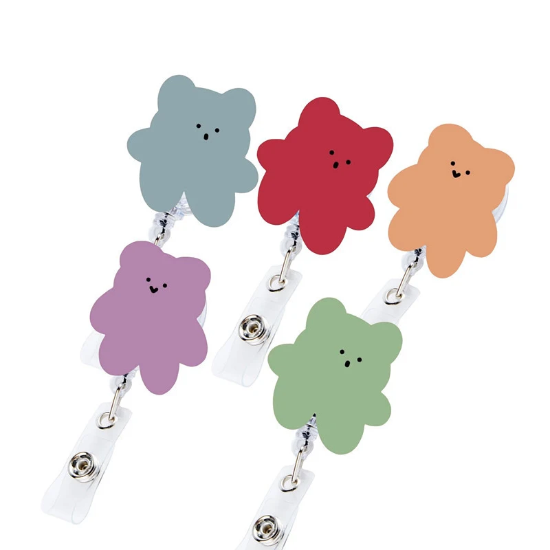 Bear Cute Retractable Buckle Easy To Pull Button Name Tag Pendant Nurse Doctor Clip Card Holder Certificate Key Chain Pendant