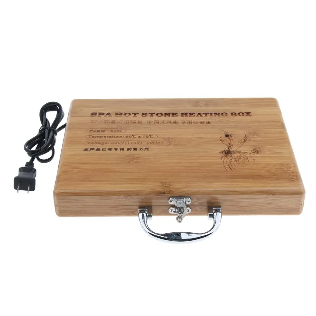 Hot Stone Massage Set Professional Bamboo Electric Warmer Box for Spa Stone Massager Face and Body