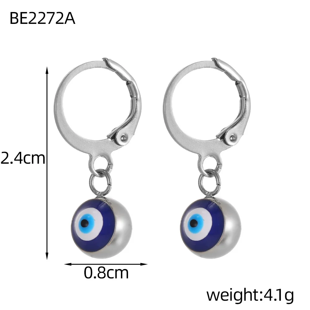 الفولاذ المقاوم للصدأ مطلية بالذهب الأبيض الأزرق التركية عيون الشر الصغيرة الرجعية بسيطة انخفاض الأقراط قلادة مجموعة أقراط دائرية