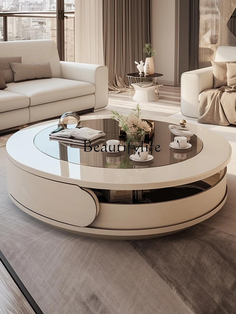 

Кофейный столик в кремовом стиле для гостиной маленькой квартиры, высококачественный креативный чайный столик, круглый стеклянный простой чайный столик