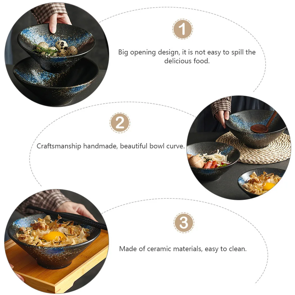 

3pcs Ceramic Bowl Set Soup Noodle Bowl Large Opening Non-Slip Base For Home Restaurant Use
