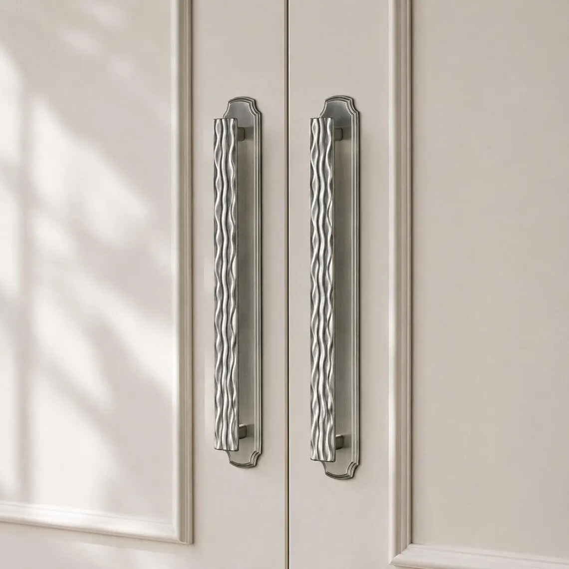Matte Brushed Nickel Wave Cabinet Handles Modern Simple Wardrobe Pulls Square Drawer Knobs With Backplate Kitchen Accessories