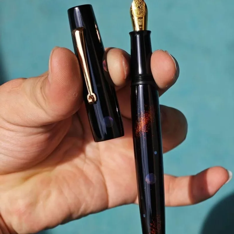 Handmade Large 15 Layers Pen with Black Background Sprinkled with Red Gold Pearl Bock6 Equipped with An Ink Applicator Ink Pen