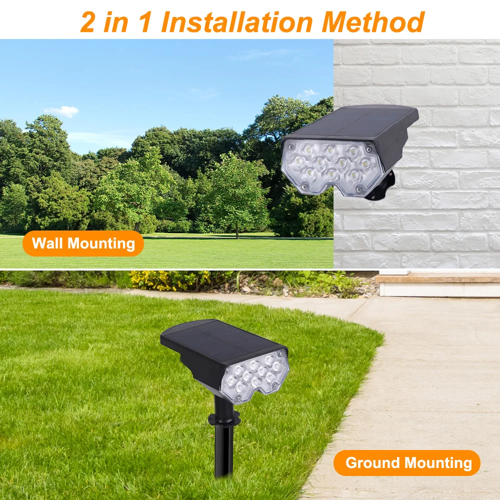 1PC Solar Spot Light 20LED Outdoor Garden Solar Landscape Spotlights IP65 Waterproof 2 Mode Wall Light Door Backyard Garage