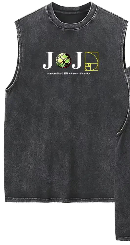 Anime JoJo's Bizarre Adventure Steel Ball Run Gyro Zeppeli Vintage Washed Tank Tops Men Manga Oversized Sleeveless Vest T Shirts