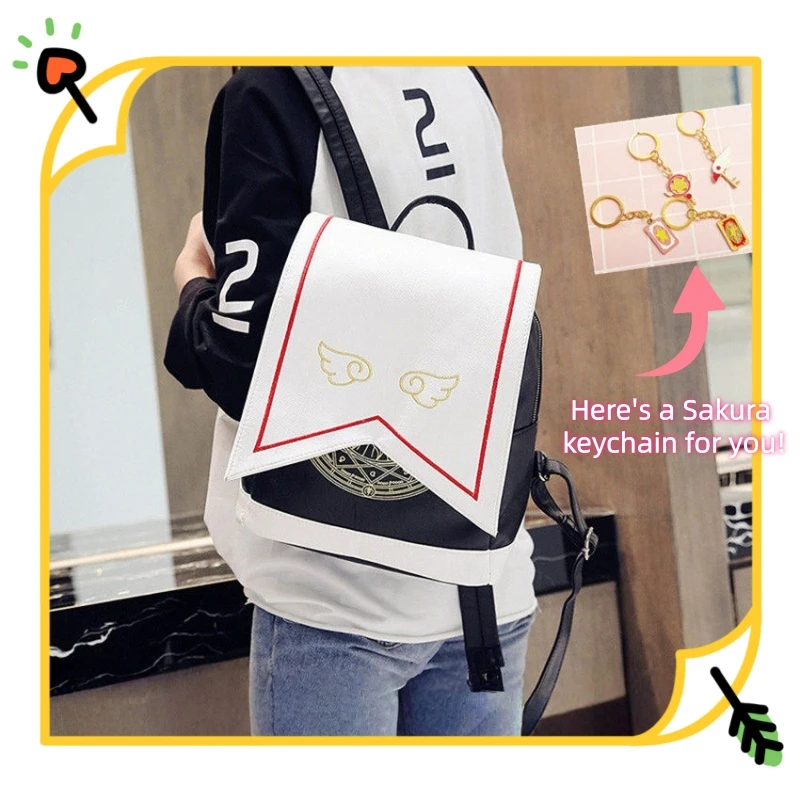 

New Cardcaptor Sakura Backpack Wing Embroidered Clow Magic Array Pu Leather Backpack For Anime Lovers Daily School Travel