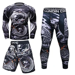 Cody Lundin Rash Guard Sportsuit MMA t-shirt + pantaloni pantaloncini MMA 4 pezzi brasiliano Jiu Jitsu Bjj Boxing Jersey Grappling Set per uomo