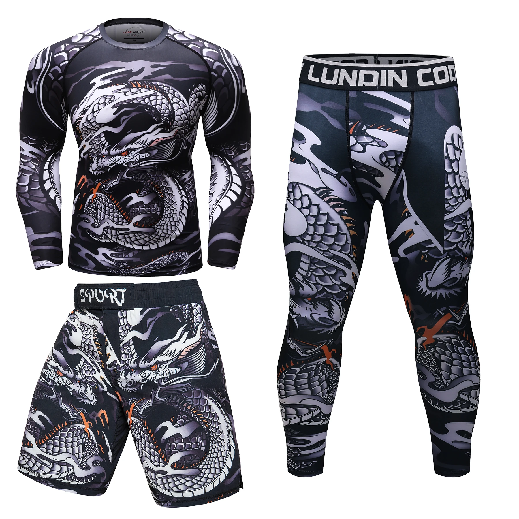 3 in 1 Men Sportsuit for Boxing Muay Thai Digital Print Men jiu jitsu kimono Bjj Rashguard MMA Shorts Men Boxing Fitness Wear