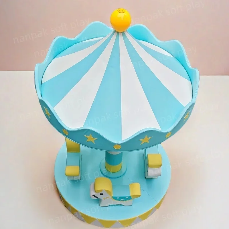 Bright Spring Green Yellow Indoor Outdoor Playground Equipment Kid's Spin Carousel Soft Play Merry Go Round for Play Cafe Hire