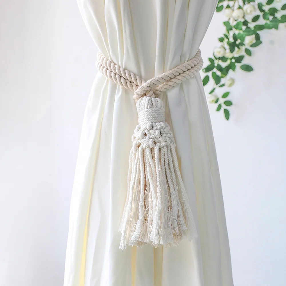 1PCS Macrame Curtain Tiebacks Wooden Beads Leaf Shape Tassel Curtain Straps Mini Wall Tapestry Nordic Style For Living-Room Deco