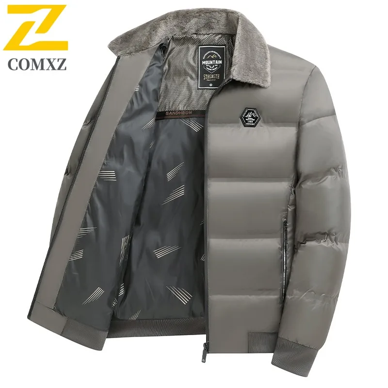 COMXZ الرجال الشتاء سترة الفراء طوق الراقية الأعمال يندبروف الباردة برهان العمل وسادة مبطنة 2025 السفر وسيم مبطن سترة