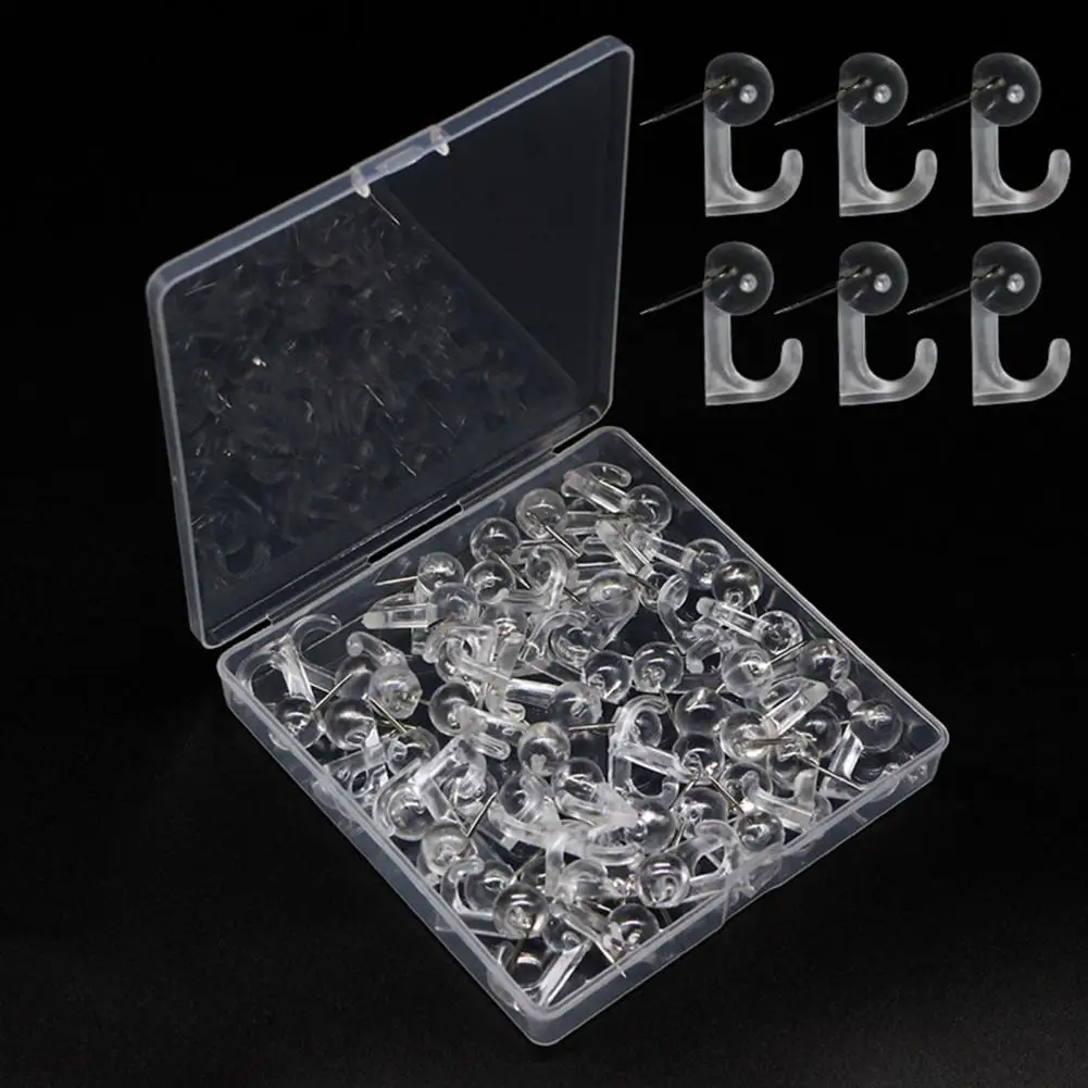 50Pcs Push Pin with Hook Plastic Box Black Cork Bulletin Board Whiteboard Wall Map Photo Fixing Thumbtack Office Home Supplies