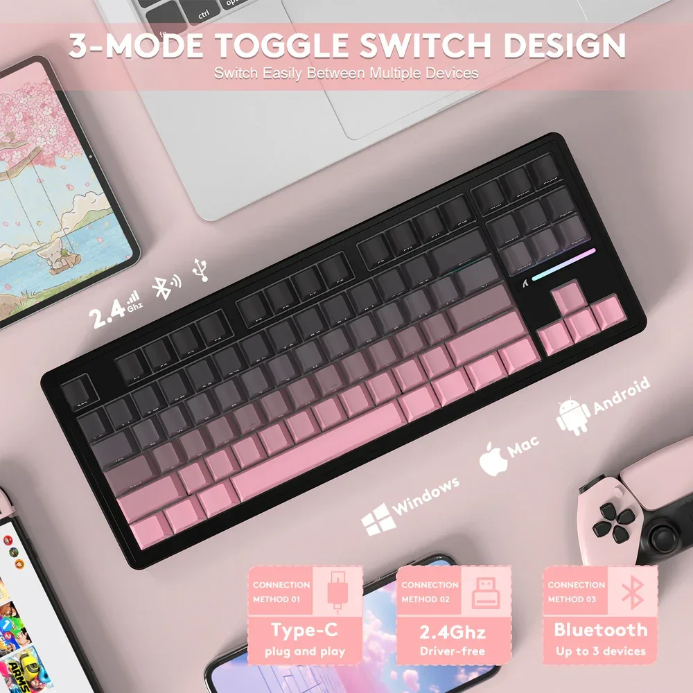 

Attack Shark M87 Pro Wireless Mechanical Keyboard TKL Tri-Mode BT/2.4G/USC-C RGB Hot-Swappable 5000mAh Battery