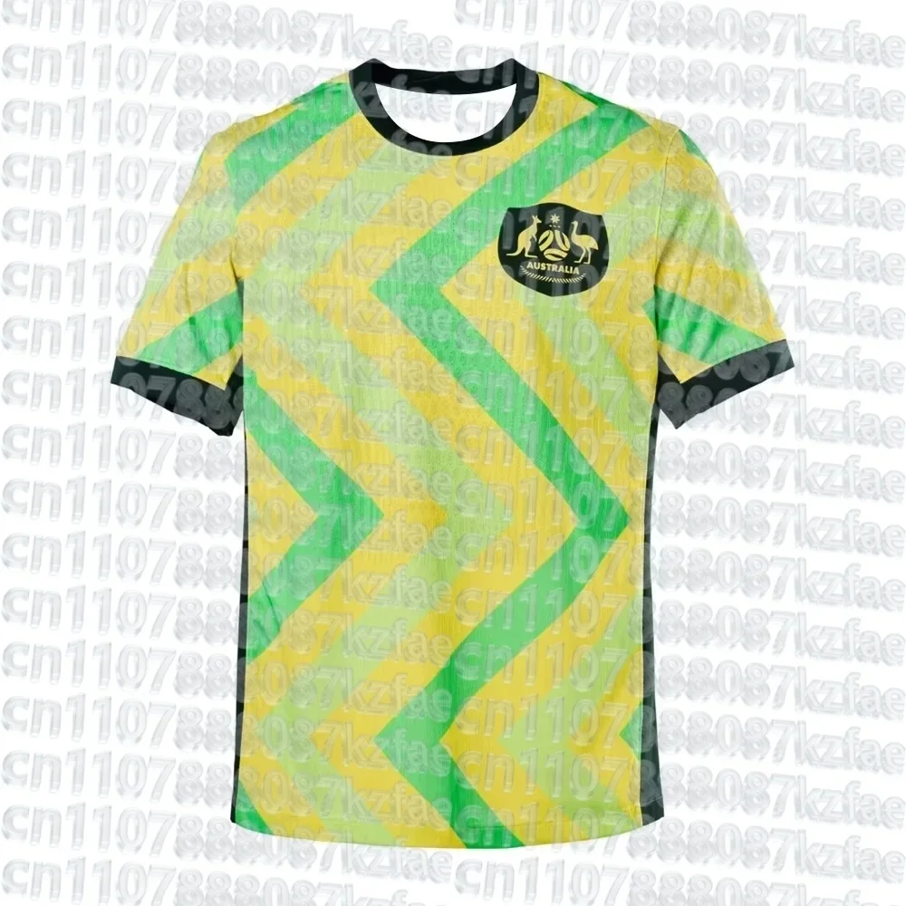 Camiseta de Fútbol de la Selección Nacional de Australia Socceroos Verde Dorado con Diseño en Zigzag para Hombre