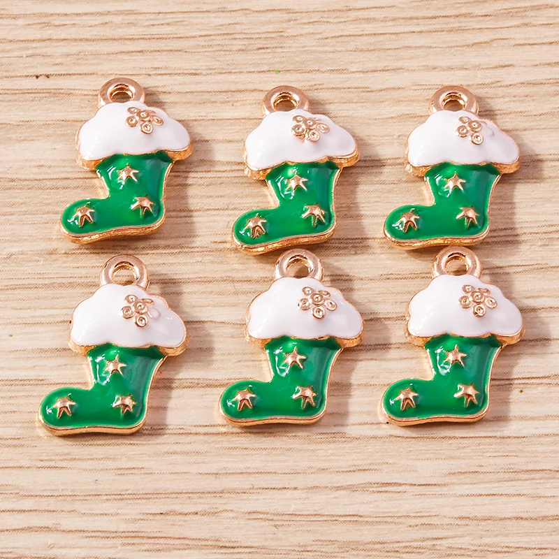 10pcs 10x16mm Enamel Christmas Boots Charms Pendants for Jewelry Making Necklaces Earrings Bracelet DIY Handmade Crafts Supplies