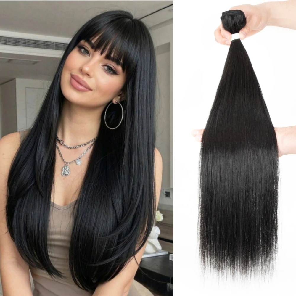 Straight Synthetic Hair Weaves for Women 24 Inch Silky Straight Futura Hair Bundle Heat Resistant Straight Synthetic Hair Bundle
