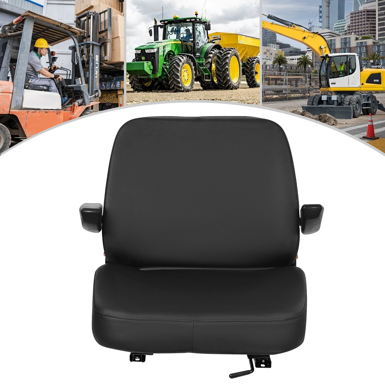 Forklift Seat Easy to Clean Tractor Seat PVC Synthetic Leather Forklift Seat with Armrest for Forklifts/Tractors/Bulldozers