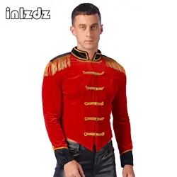 Mens Circus Ringmaster Cosplay Costume Long Sleeve Fringed Shoulder Velvet Jacket Coat Tailcoat  Tops for Halloween Dress Up