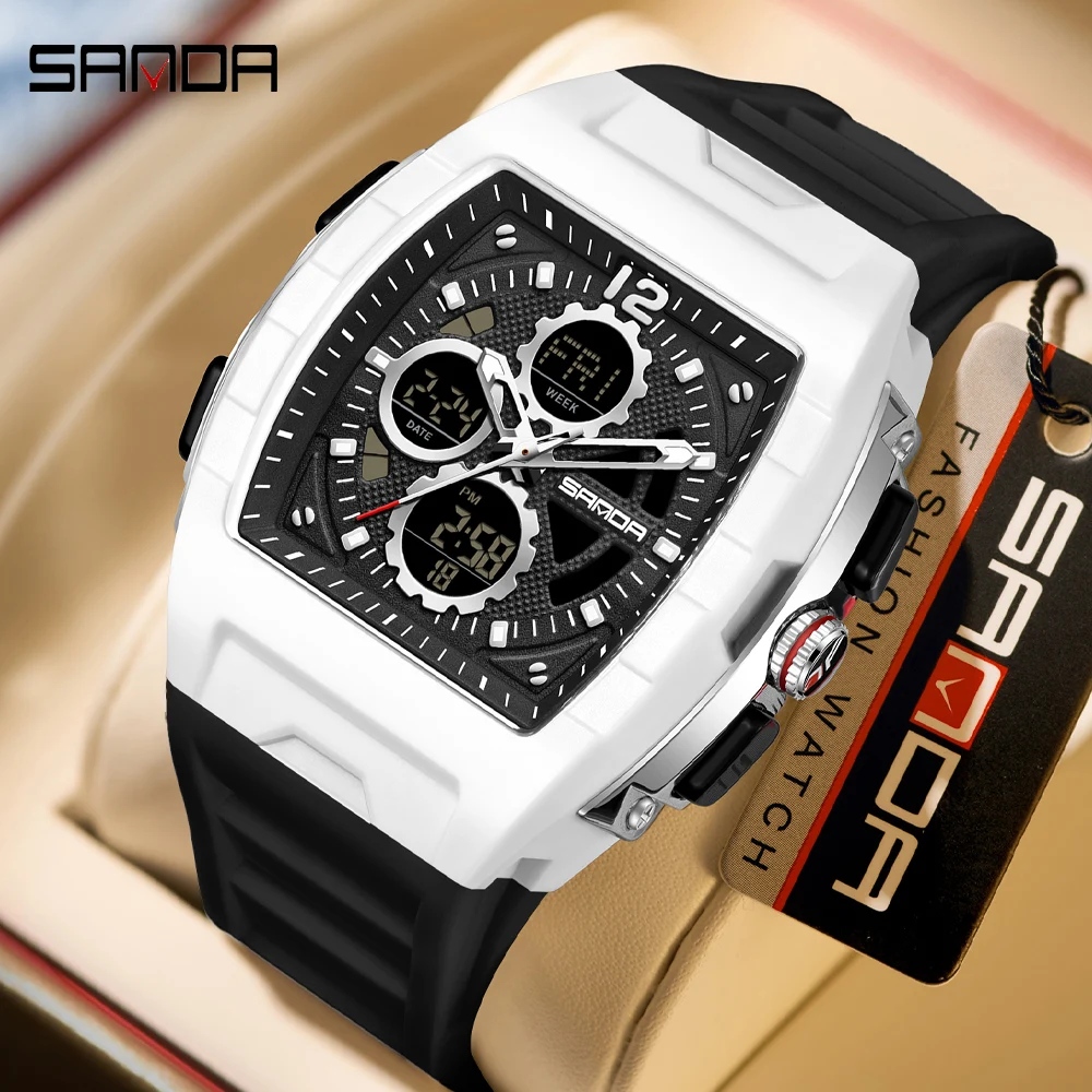 

SANDA Dual Display Men's Watches Outdoor Military Sports Wristwatch Man Countdown 50M Waterproof Alarm Clock Quartz Watch