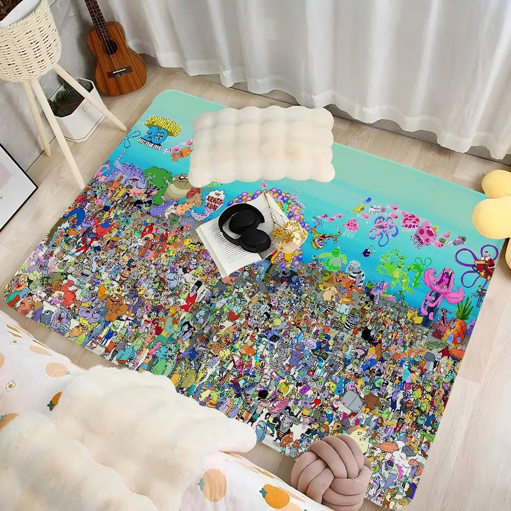 Alfombra de Entrada con Dibujos Animados de Bob Esponja, Lavable, Antideslizante, para Sala de Estar, Sofá, Sillas, Cocina, Alfombra de Bienvenida