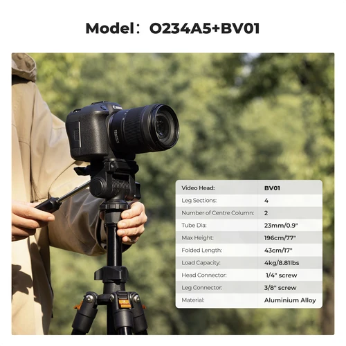 Imagen 2 del producto Trípode de cámara K & F Concept de 196cm, trípode de vídeo ligero de aluminio con cabezal de 3 vías para DSLR y soporte para teléfono móvil O234A5 + BV01