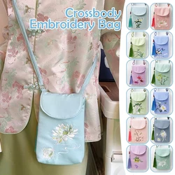 Chinese Style Hanfu Bag Vintage Flower Embroidery Ancient Hanfu Messenger Bag Girl Mobile Phone Shoulder Bag Canvas Purse Pocket