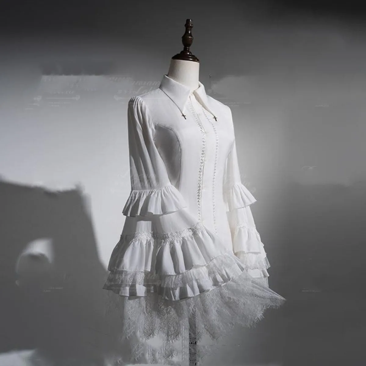 

NONSAR Japanese Vintage Elegant Lolita Shirt Women Victorian Gothic Lace Flare Sleeve Blouses Female Y2k Aesthetic Casual Tops