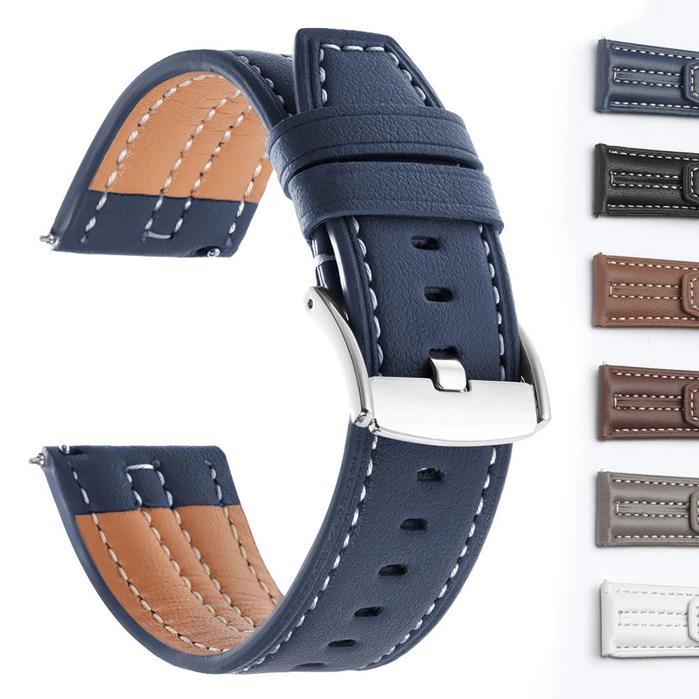 Bracelet en cuir de veau rétro de 22 mm pour Huawei, pour montre Seiko, bracelet sport à libération rapide, bracelet de remplacement pour femmes et hommes