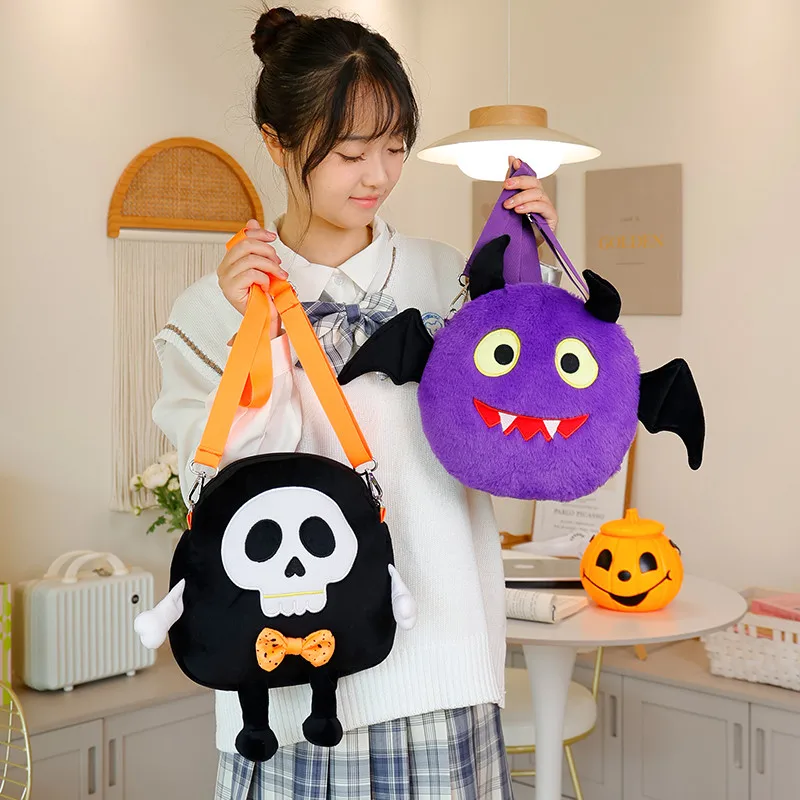 25 cm Cartoon Fun Halloween Crossbody Tas Knuffel Schedel Vleermuis Ghost Kleurrijke Pluche Rugzak 2025 Happy Halloween Party Gift Kids