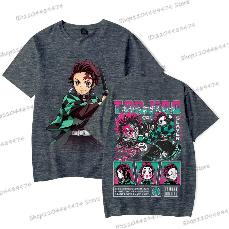 انمي ياباني كيميتسو نو يابا تي شيرت تانجيرو كامادو جرافيك ملابس للرجال خمر الهيب هوب قصيرة الأكمام للجنسين تيز الهدايا