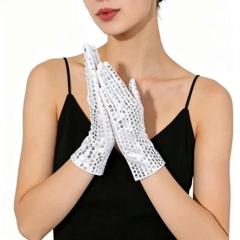 1 Paar glitzernde Tanzkostüm-Accessoires, silberne, glänzende Netzhandschuhe für Bühnenauftritte, Party-Outfit, Halloween, Cosplay, Damen – Detail 7