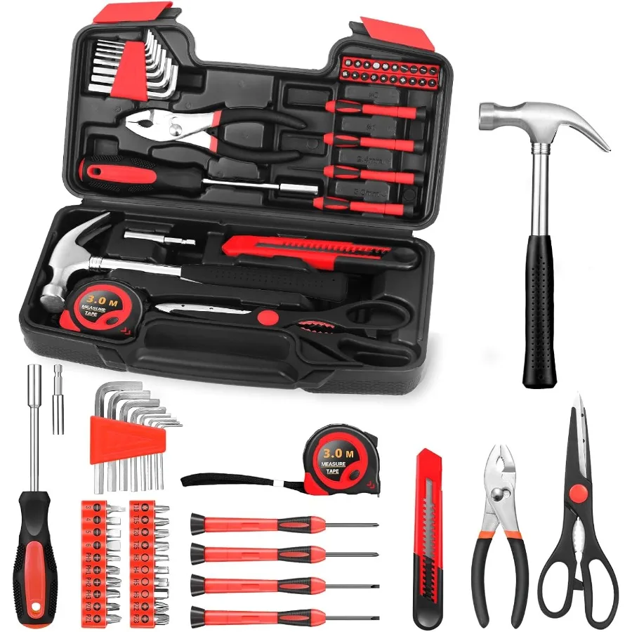 

39Piece Household Tool Set with Toolbox Storage Case All Purpose Small Hand Tool Kit Includes Essential Tools for Home Office C