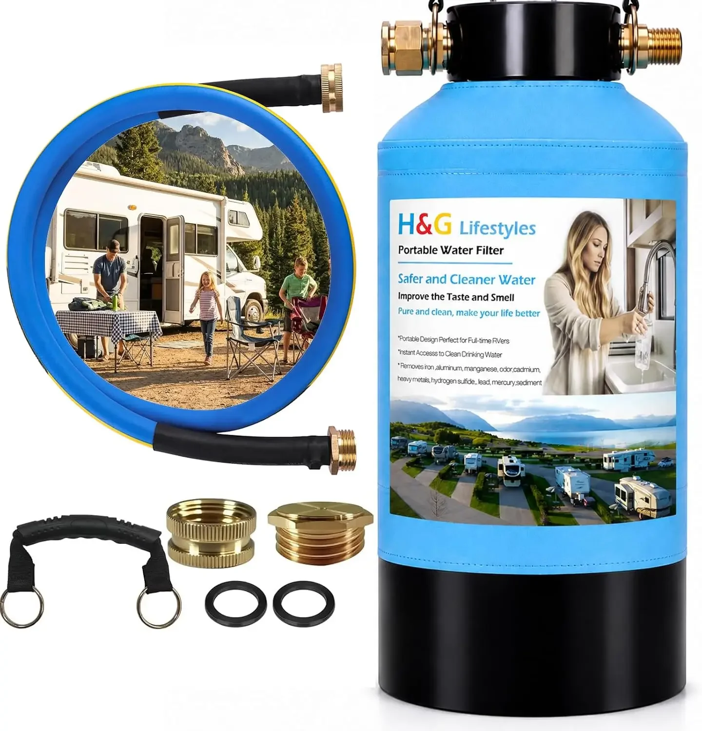 US Shipping Brand new US Warehouse‎RV Water Filter System,Garden Hose Water Filter | KDF GAC Carbon Reduce Sulfur Odor Chlorine