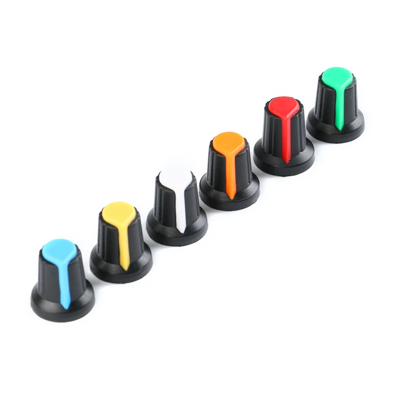 30 Stück/6 Stück WH148 Potentiometer-Knopf-Set, Kunststoff-Knöpfe, Kappe, 6 mm Wellenloch, AG2, Gelb, Orange, Blau, Weiß, Rot, Grün, 6 Werte x 5 Stück/1 Stück – Detail 5