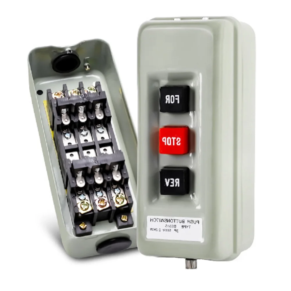 BS-315 Metal Push Button Switch 3P 500V with Three Normally Open Contacts for 2.2KW Motor Reverse Forward Stop