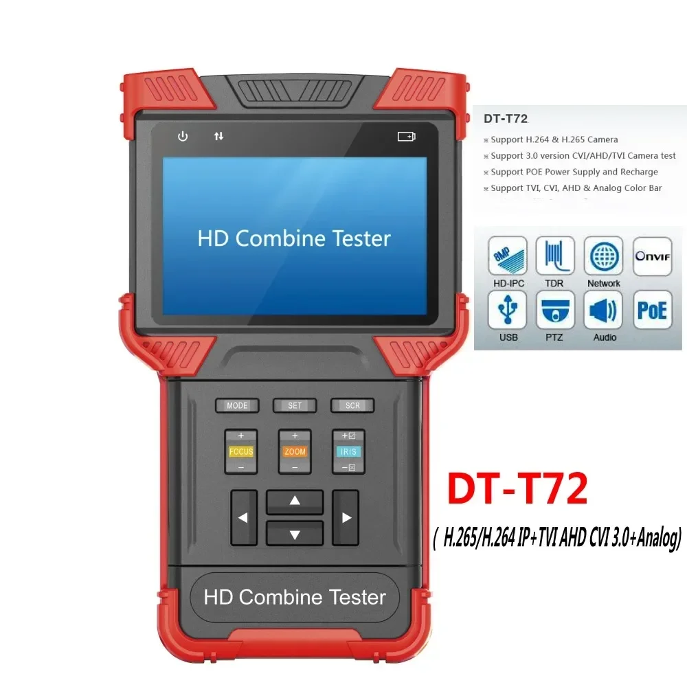 Newest 5-in-1 H.265/H.264 CCTV Tester Monitor DT-T72/T73 IP Camera Tester Support Analog CVI TVI AHD/ONVIF /Digital Multimeter