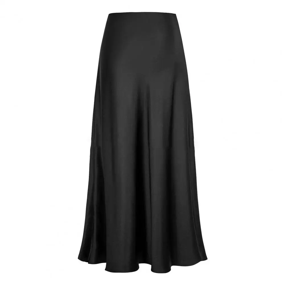 

A-line Skirt Elegant Faux Silk Satin Skirts for Women High Waist Fishtail A-line Styles Solid Colors Office Lady Workwear with A