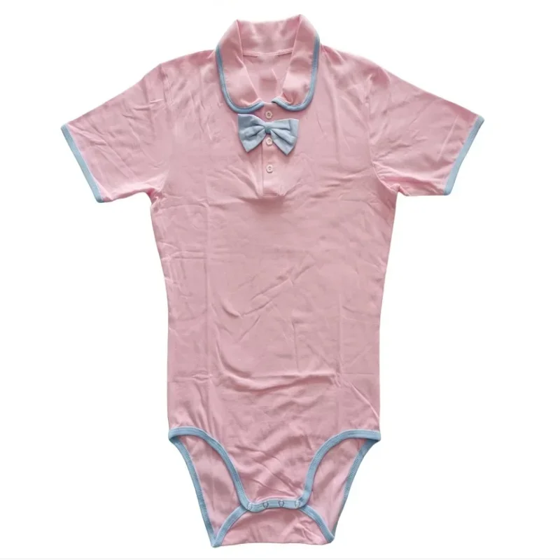 ABDL Girl Pink Bodysuit Bow DDLG Adult Baby Romper With Snaps One Piece Adult Onesie Couple Home Playsuits