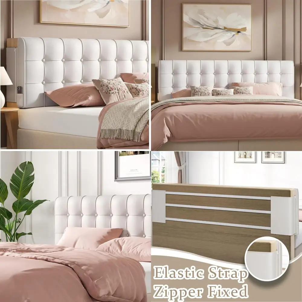 

Wall Mounted Upholstered Headboard Twin Size Beige Peel and Stick Headboard Cushion Soft Padded Backrest Adhesive Headboard for